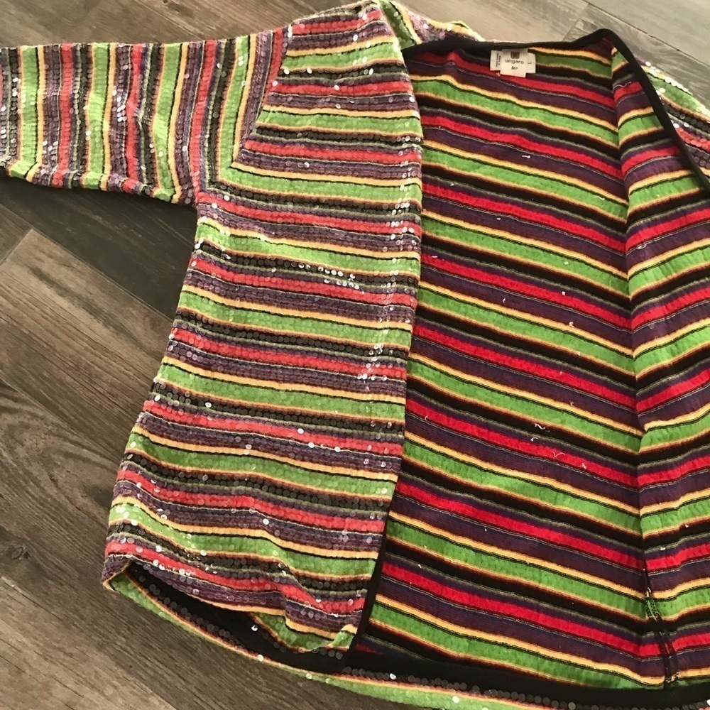 Emanuel Ungaro Ter Rainbow Stripe Cardigan sweater colorful Clear sequin Large